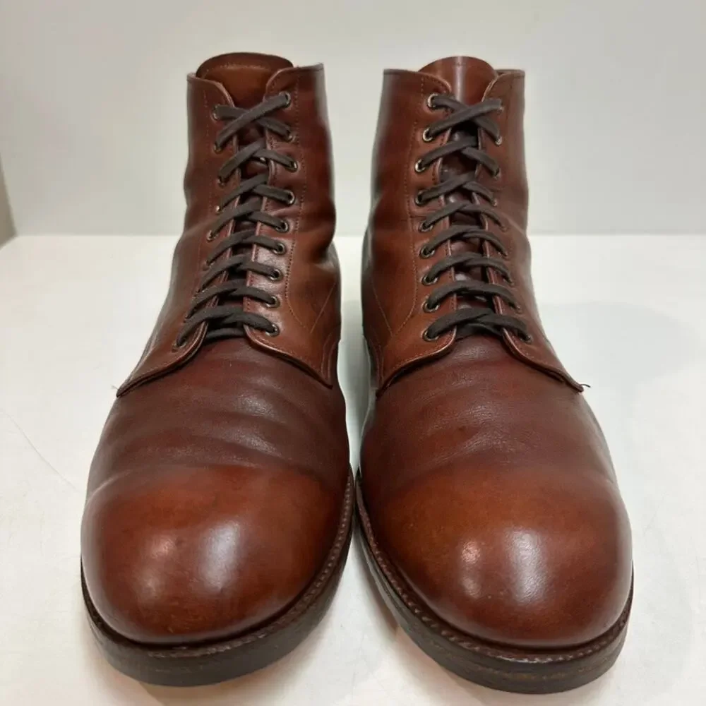 FULLY RESOLED Alden 306 Brown Calfskin Plain Toe Boot Made in USA 12 Narrow AA/B